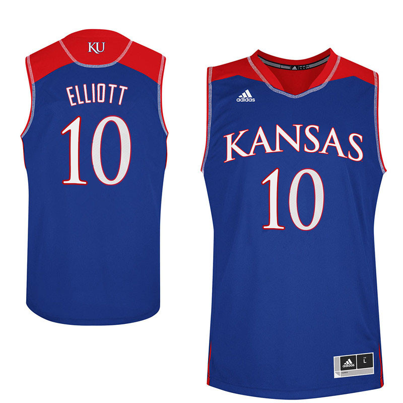 Men #10 Elijah Elliott Kansas Jayhawks College Basketball Jerseys Sale-Blue